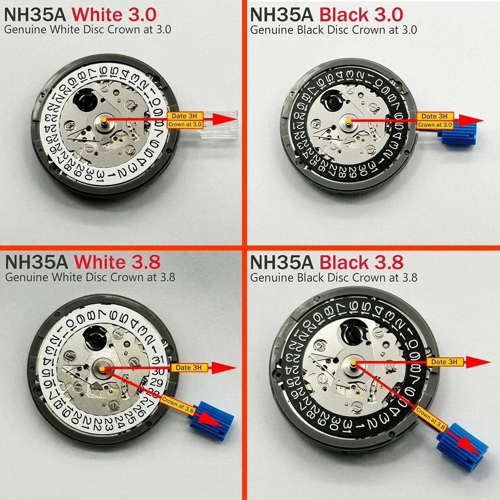 Japan Genuine NH35 Automatic Mechanical Movement High Accuracy 24 Jewels Mod Watch Replacement NH35A Date at 3H 3.8H 6H
