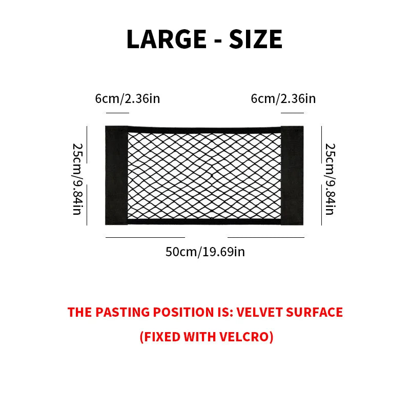Car Storage Net Stretchable Mesh Pocket Net Magic Elastic Sticker Universal Rear Mesh Trunk Seat Bag Pocket Cage Auto Organizer
