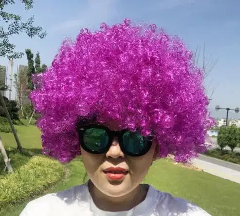 Afro Curly Clown Wigs Funny Cheerleading Wig Clown Props Football Fans Wavy Synthetic Wigs for Performance Halloween Cosplay
