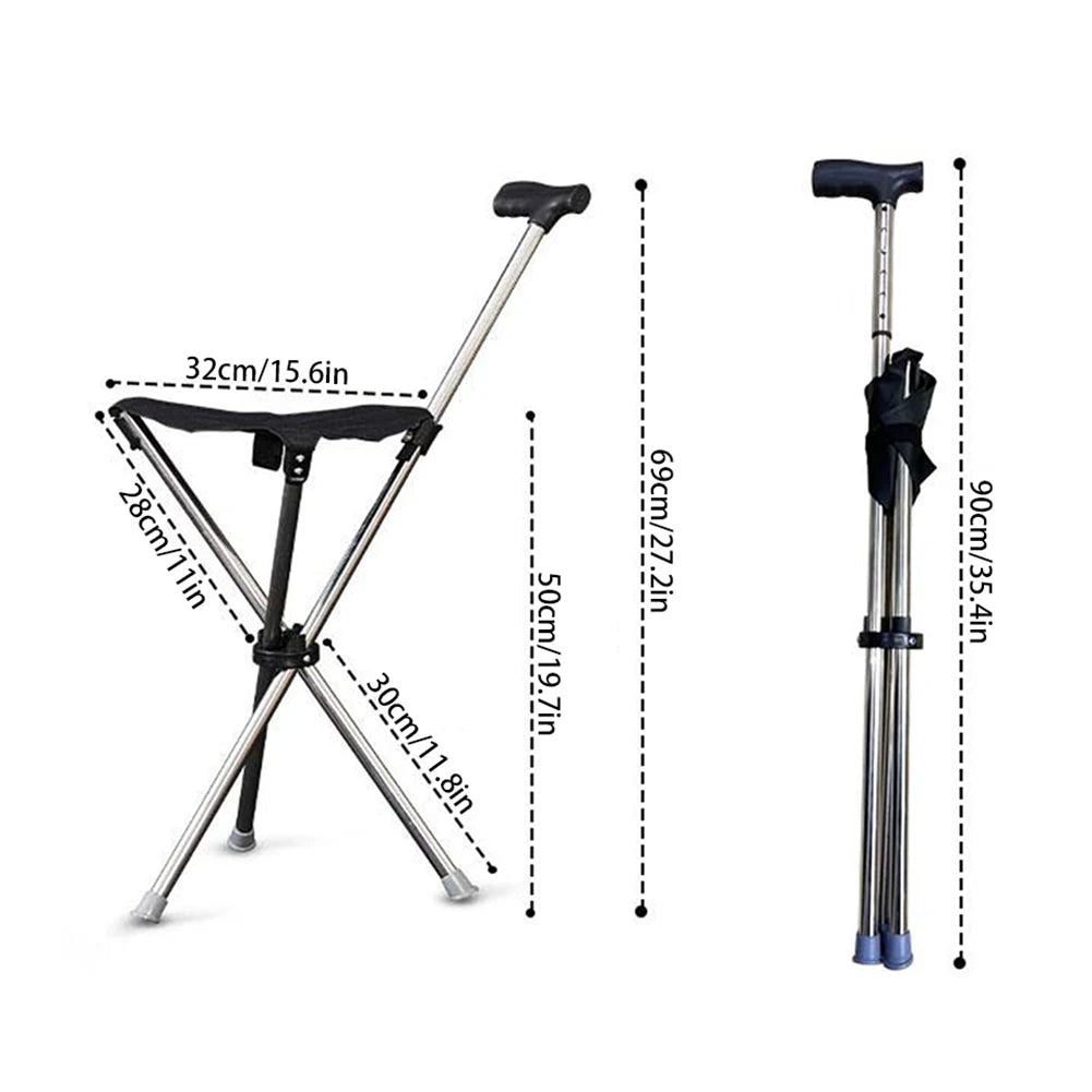 Foldable Cane Easy To Carry Seat Portable Stool Folding Chair Non Slip Handle Super Light Walking Stick For Outdoor Walking