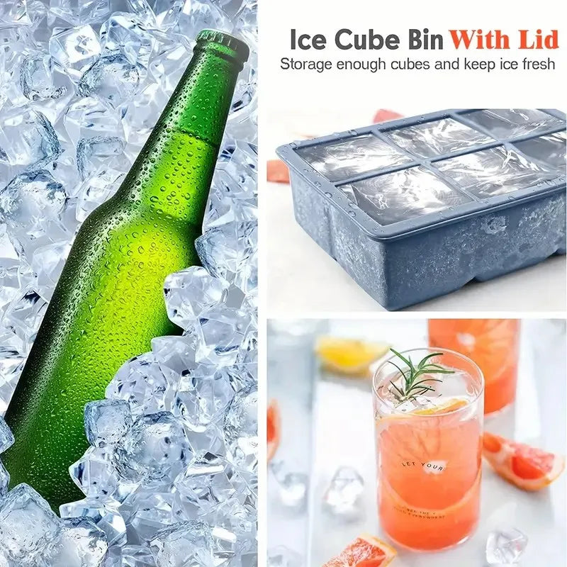 【Hot sales】1pc, Ice Cube Tray With Lid, 6 Cavity Flexible Food Grade Silicone Ice Cube Mold, Ice Trays For Freezer