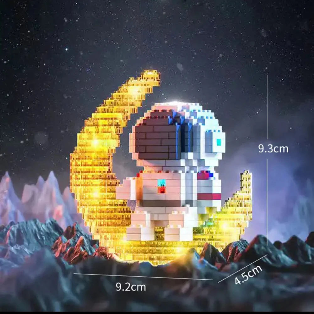 Knew built Luminous Astronaut Moon Micro brick Building Blocks Set Educational Toys LED Light Technology Bricks for Adults