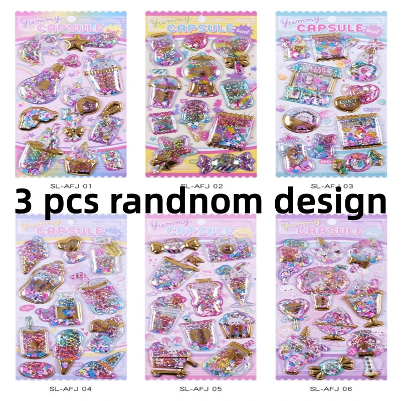 Kawaii Capsule Sparkling 3D Stickers Scrapbooking Diy Journal Stationery Sticker Cute Deco Art School Supplies