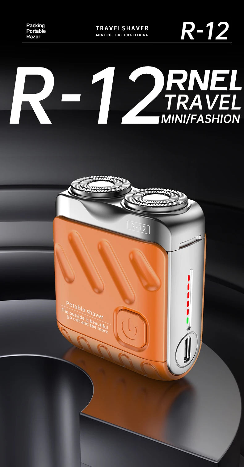 Men Mini Electric Shaver Dual Head Waterproof Type-C Rechargeable Shaver Travel Rotary Razor Portable Hair Beard Trimmer Tool