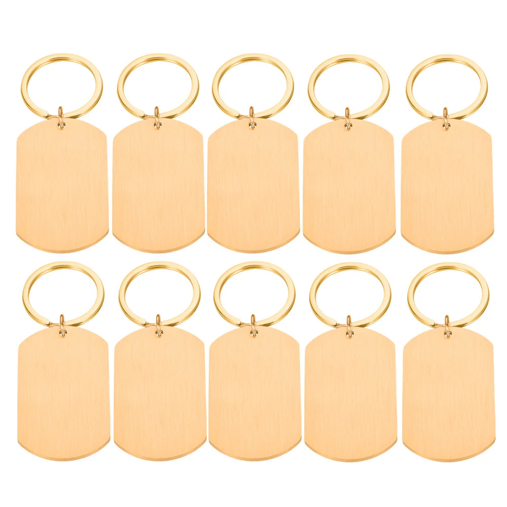 10 Pcs Blank ID Tag Stainless Steel Military  Name Plate Keychain For DIY Accessories Custom Logo Name Women Men Keychain Ring