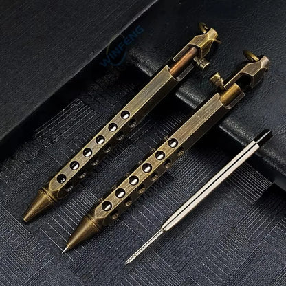 Portable Brass Pen Medium Point 1.0mm Retro Ballpoint Pen Bolt Action Smooth Writing Signature Pen