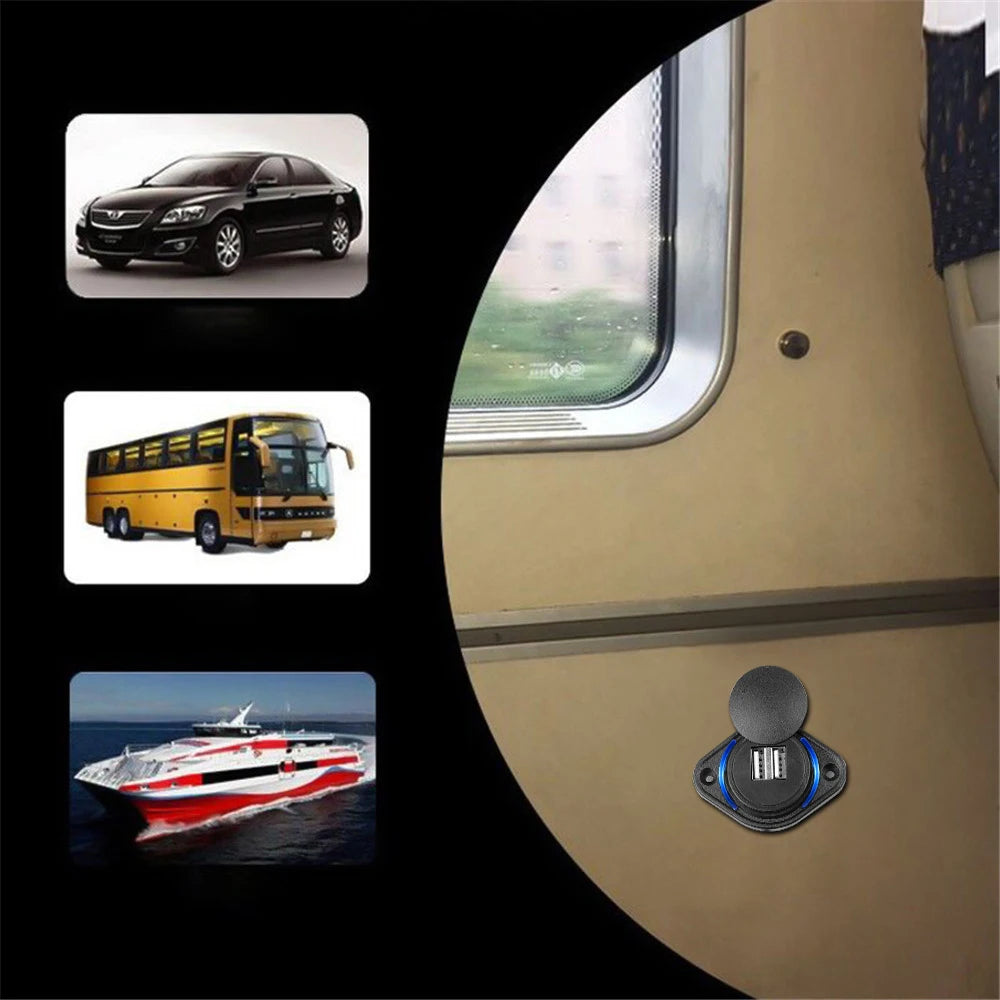 Dual USB Charger 12-24V 3.1A Car Charger Power Socket Adapter Phone Charging for Motorbike Car Boat ATV UTV Camper Caravans