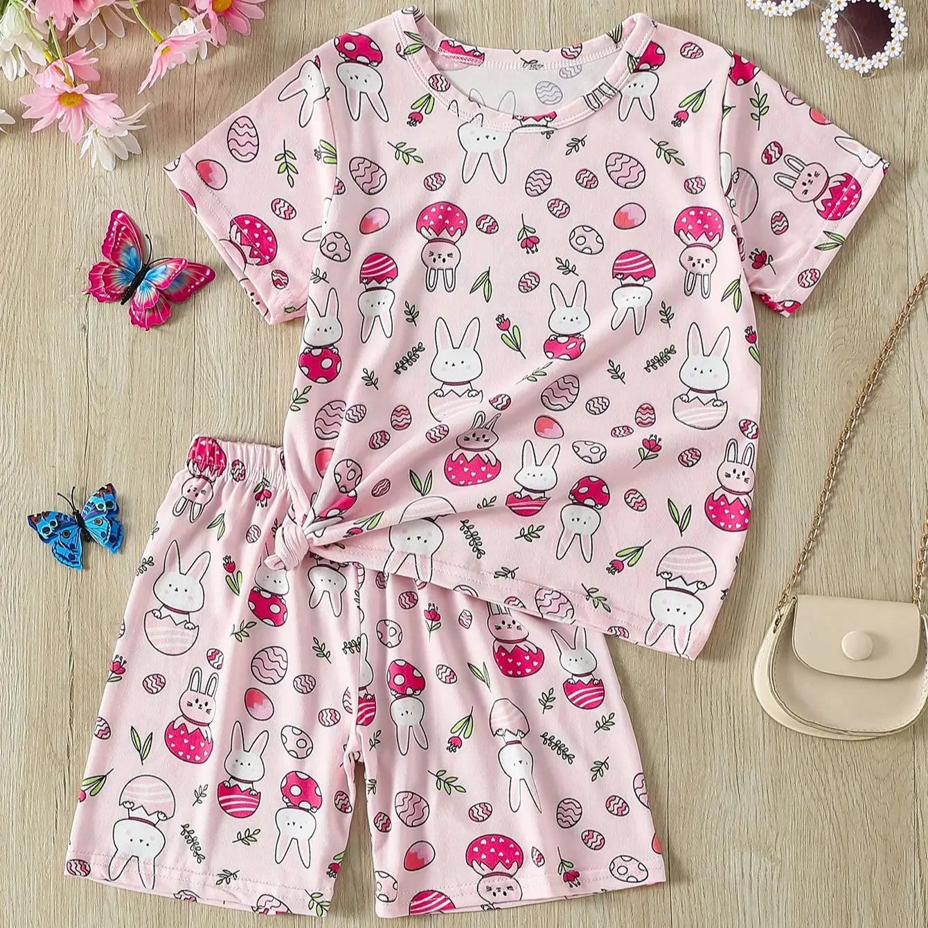2-Pcs Children's Casual Cute Home Service Suit Boy Casual Joker Bear Print Short Sleeve Girl Comfortable Joker Sweet Shorts Suit