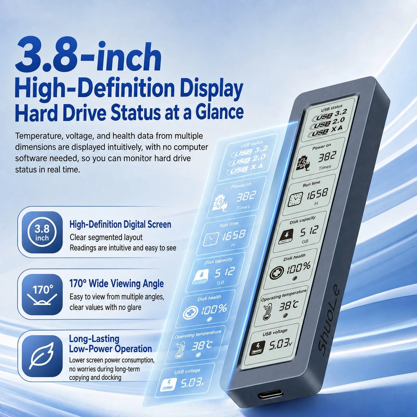 M.2 NVMe SATA SSD Enclosure Visual Smart SSD Case USB 3.2 Gen 2 10Gbps NVMe PCI-E 20Gpbs