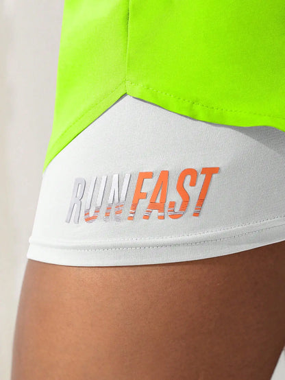 Women's High Rise Yoga Shorts With Elastic Proximity Control Running Shorts, Fake Two Pieces Pants