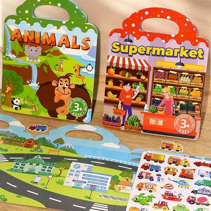 1 Book Jelly Sticker Book Quiet Book DIY Fun for Children's Scene Stickers Repeatedly Paste Puzzle Sticker Book