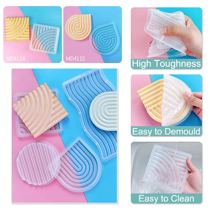 Geometric Tray Resin Mold Epoxy Resin Wave Shaped Silicone Molds for Cup Mat Holder DIY Home Decor Gypsum Ornaments Making Mould