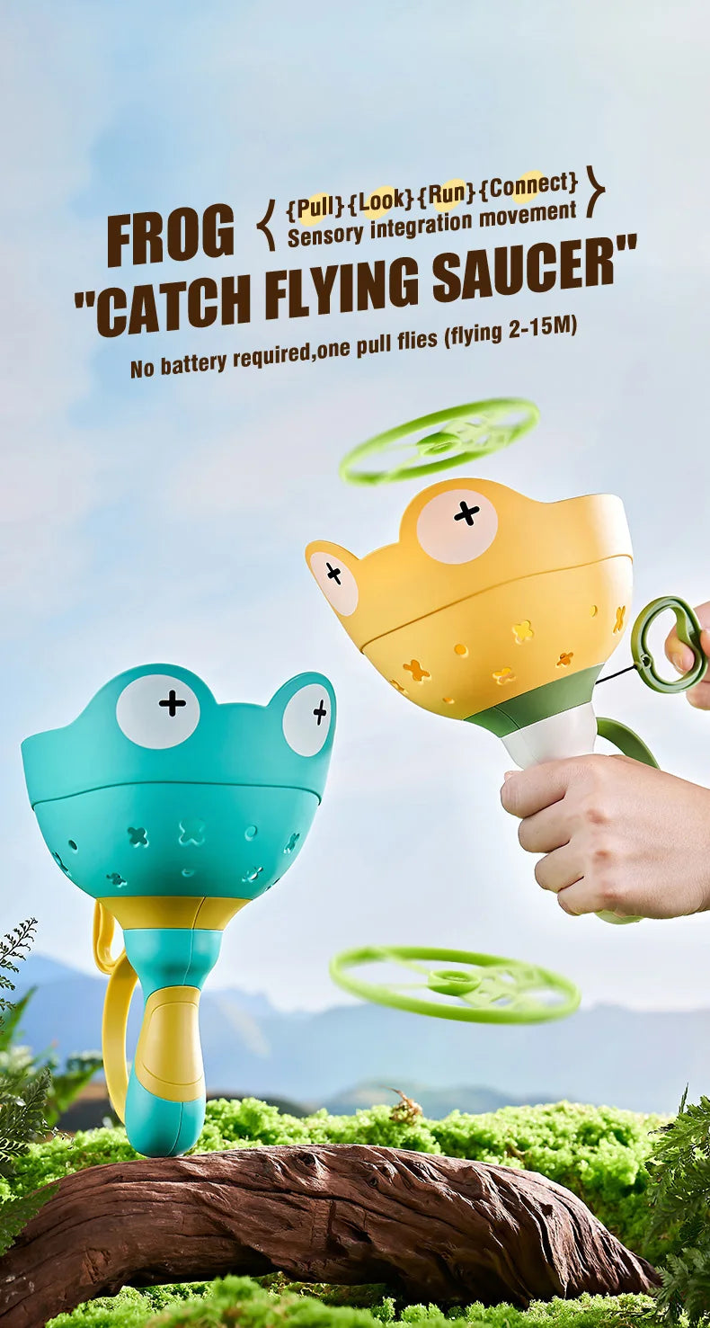 Flying Saucer Disc Launcher Kids Flying Toys Pull String UFO Throw Catch Outdoor Sport Propeller Children Toys Gift For Boy Girl