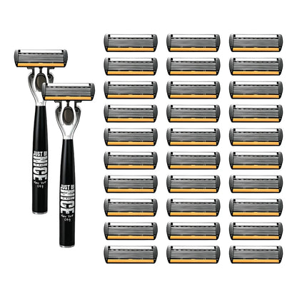 Men's Manual Safety Razor Set, featuring 6-layer stainless steel blades and an aloe vera lubricating strip | perfect as a gift.