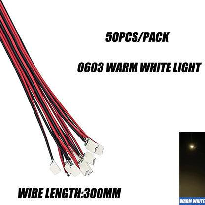50Pcs/bag 0402 0603 DIY SMD Lamp Wired Micro Litz Led Pre-soldered Chip Wired 3V Railway Model Toy Light DIY Leads Wires 30cm