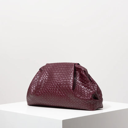 Vintage Artificial Leather Woven Pattern Clutch Bag，Burgundy Bag，Formal Dresses for Women，Large Capacity Women Purse