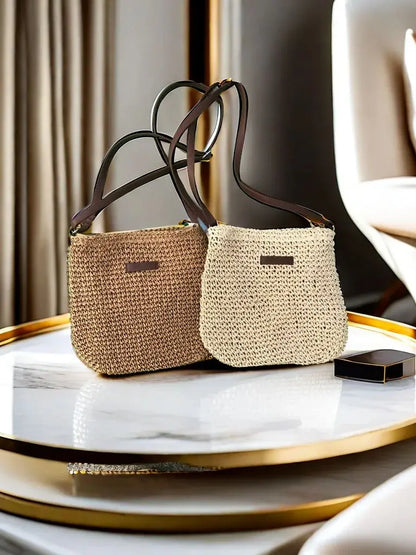 Straw woven bag, single shoulder, women's fashionable weaving, ins style, seaside beach, crossbody bag for women