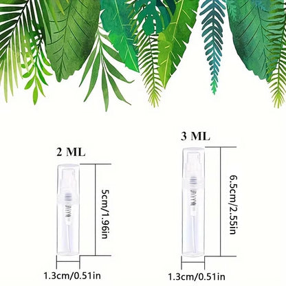 100 Spray Bottles 2ML/3ML- Odorless, BPA-free clear refillable travel atomizer, portable mini-sprayer for perfume and cosmetics