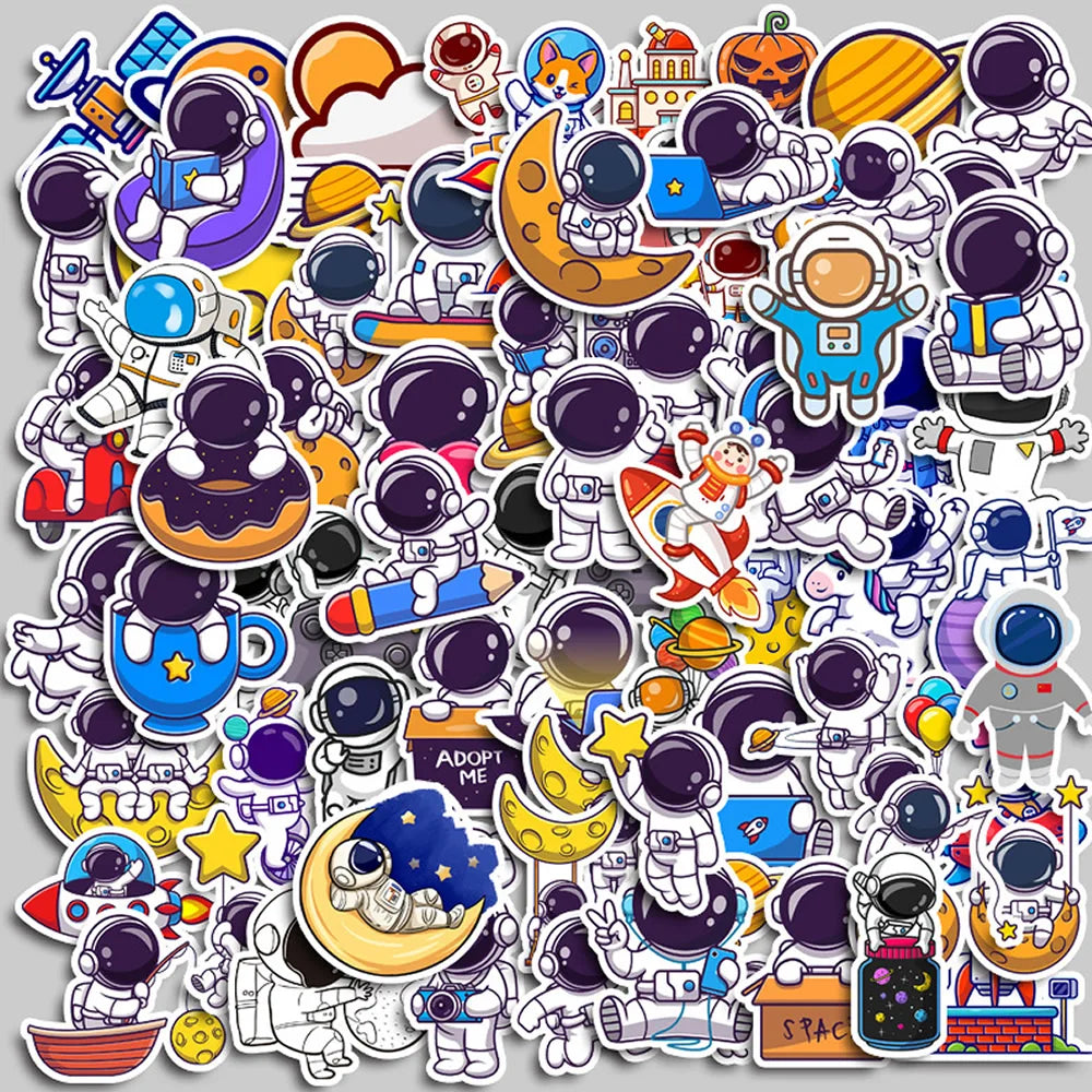 40-240pcs Astronaut Cosmonaut Stickers Cartoon Cute Decals Toy Stationery Guitar Phone Laptop Luggage Car Graffiti Kids Sticker