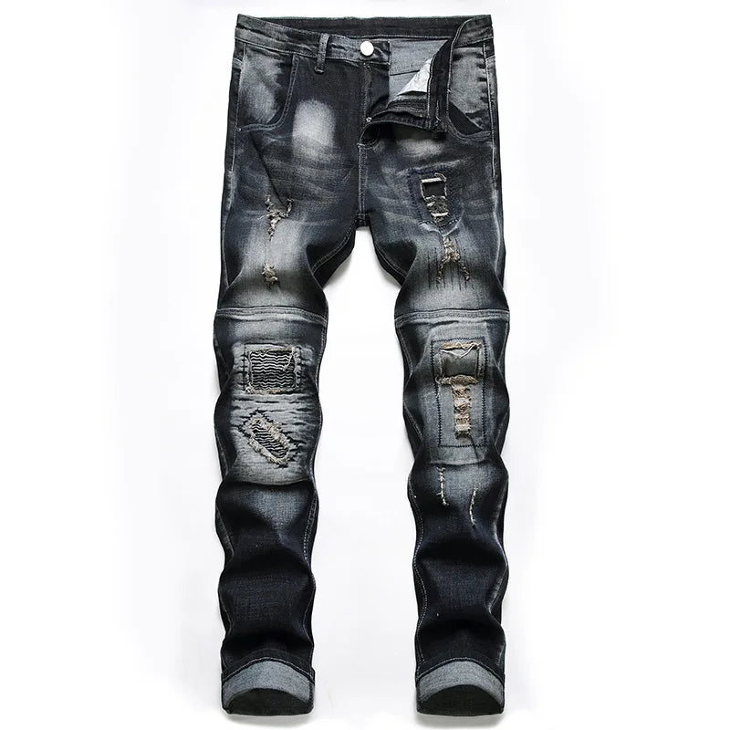 Slim Fit Hip Hop Men's Jeans - Casual High-Quality Denim Motorcycle Pants