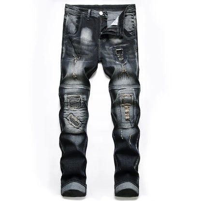 Slim Fit Hip Hop Men's Jeans - Casual High-Quality Denim Motorcycle Pants