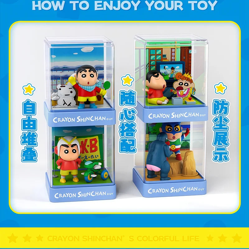 Crayon Shin-Chan Action Kamen‌ Kazama Tōru Bochan Anime Figure Model Doll Colorful Daily Iife Micro Scene Blind Box Toys Gifts