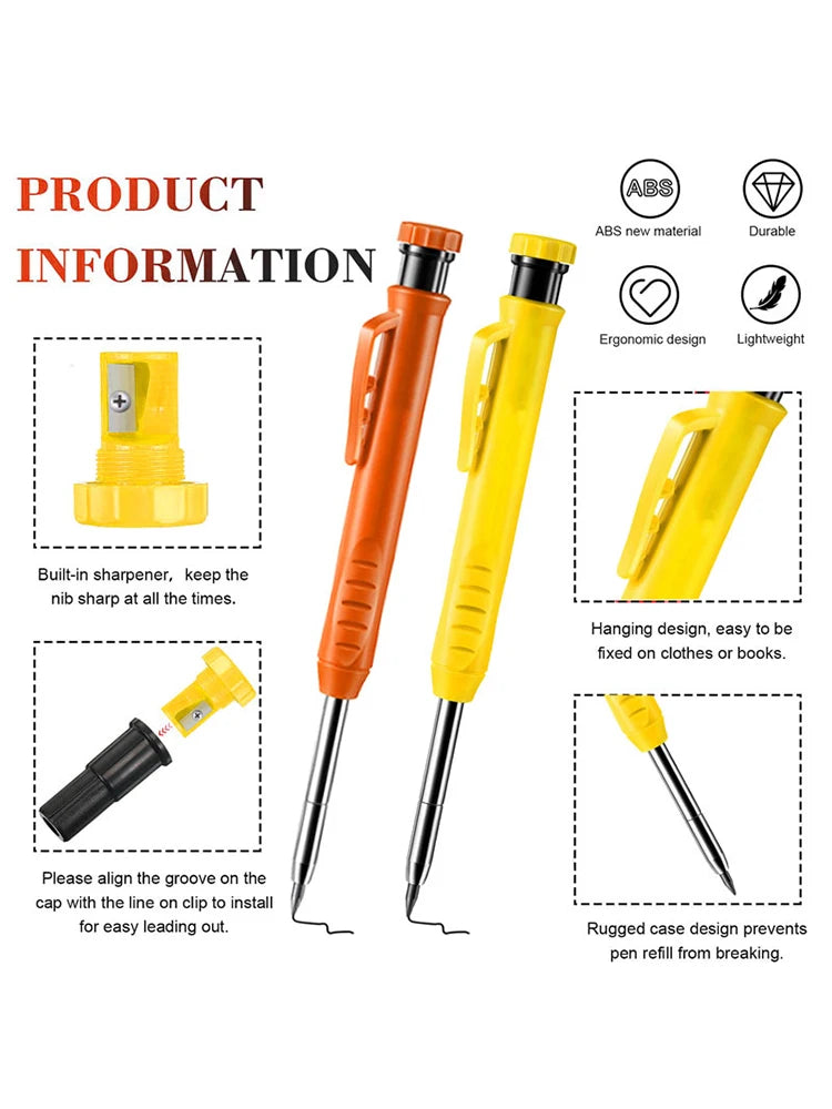 6Pcs Engineering Drawing Woodworking Marking Mechanical Pencils, 2.8mm Long Head Carpenter Pencil, Applicable Construction Works