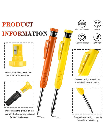 6Pcs Engineering Drawing Woodworking Marking Mechanical Pencils, 2.8mm Long Head Carpenter Pencil, Applicable Construction Works
