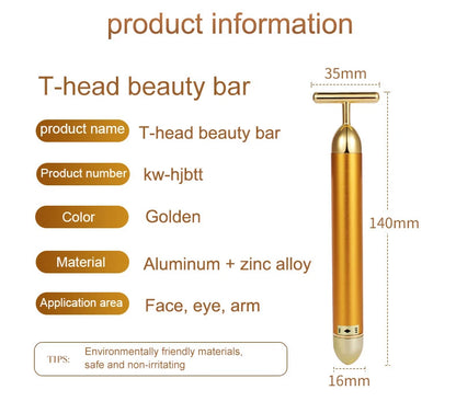 24K Electric Face-Lifting Rose Gold Stick T-Shaped Tacial Massager Skin Tightening Electric Beauty Instrument