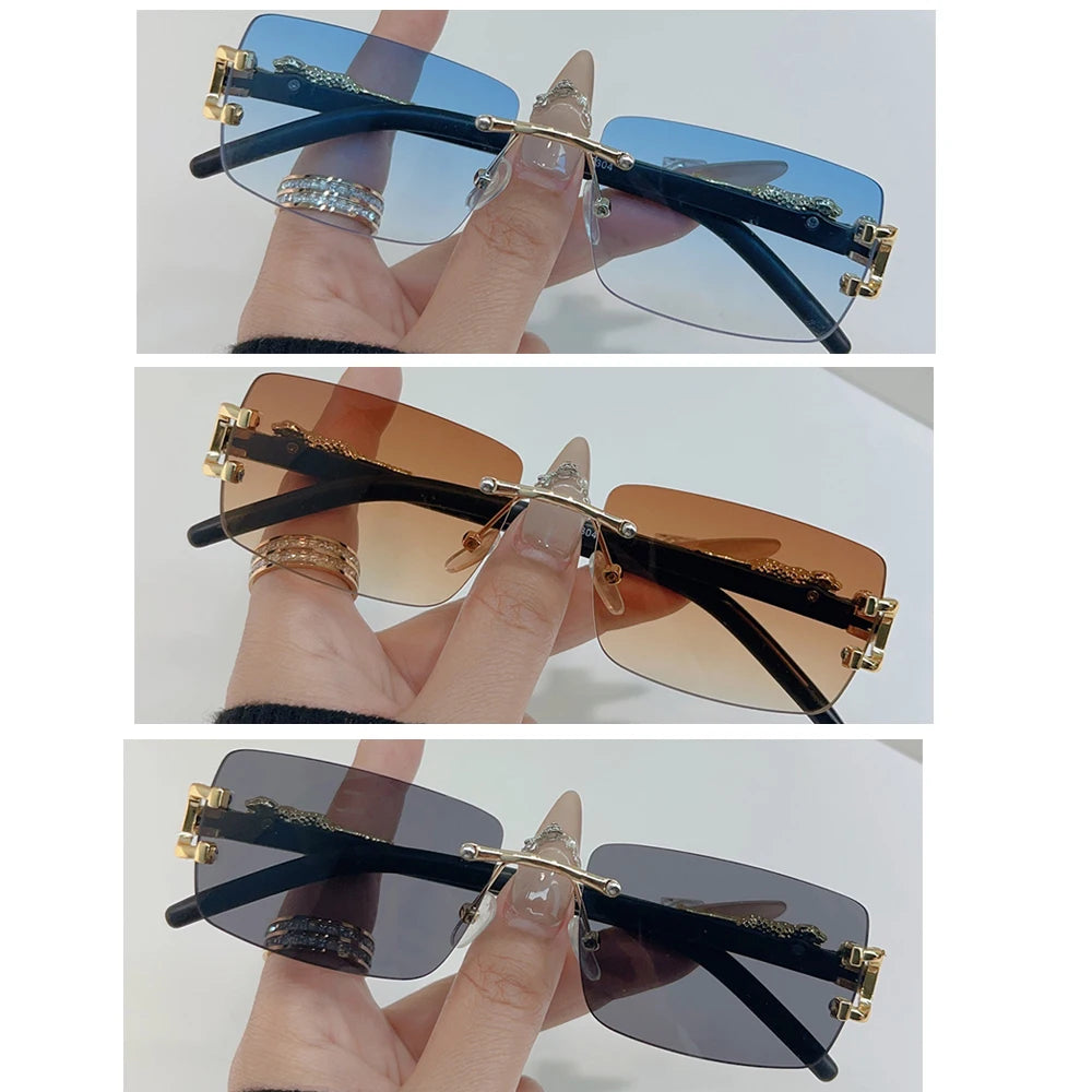1 Pc Fashionable Women Men Sunglasses Frameless Rectangular Personalized Sunglasses for Daily Life Vintage Sun Glasses