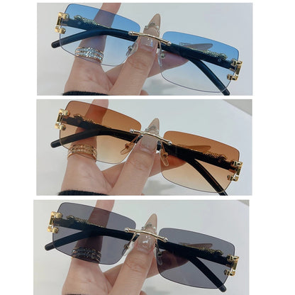 1 Pc Fashionable Women Men Sunglasses Frameless Rectangular Personalized Sunglasses for Daily Life Vintage Sun Glasses