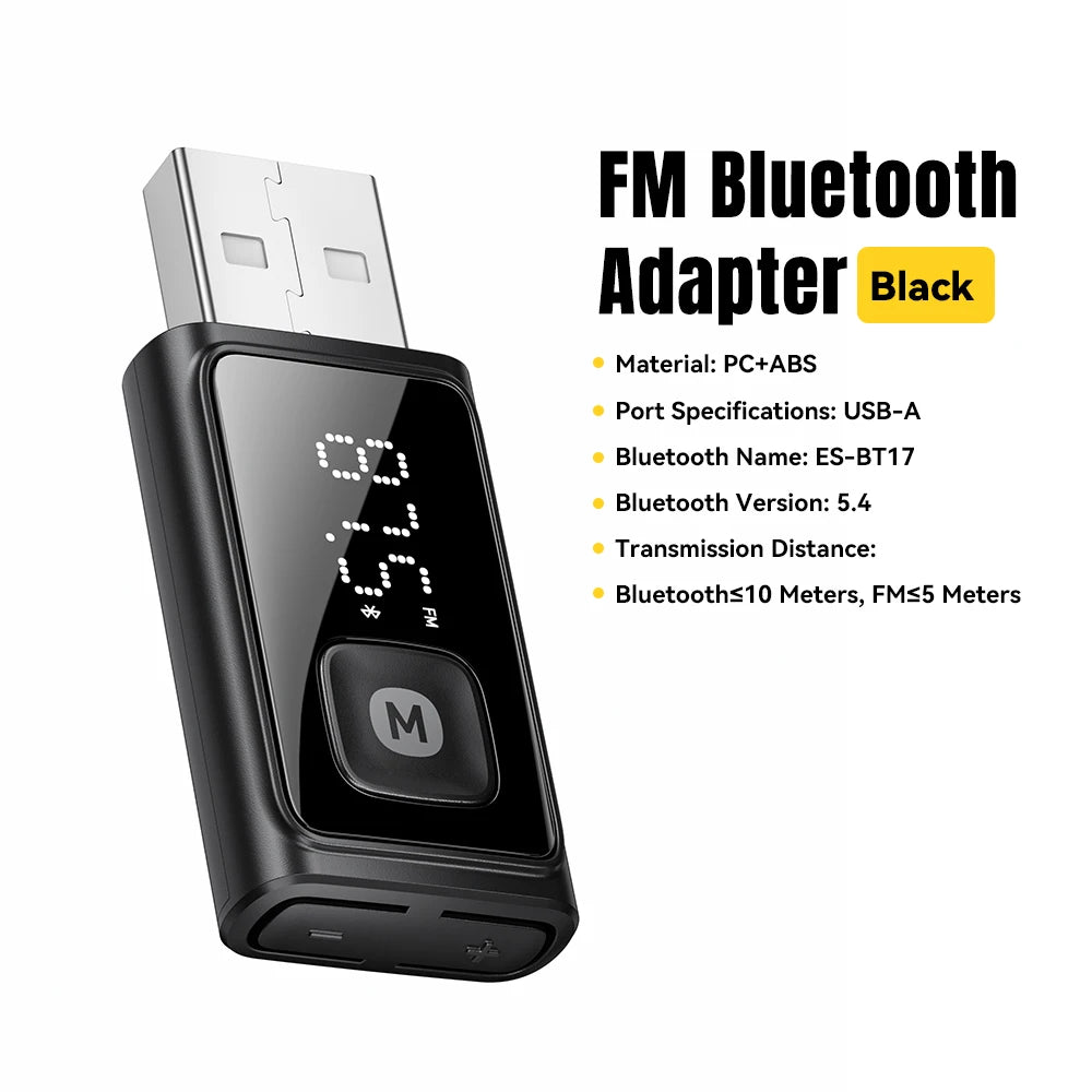 ESSAGER Bluetooth 5.4 Car Adapter Wireless FM Transmitter Audio Receiver&Handsfree Call Auto Stereo Mic Car Adapter Accessories