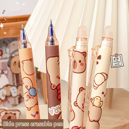 6pcs Cute Capybara Erasable Gel Pens | 0.5mm Retractable Blue Ink for School & Office | Smooth Writing & Quick-Drying (6 Colors)