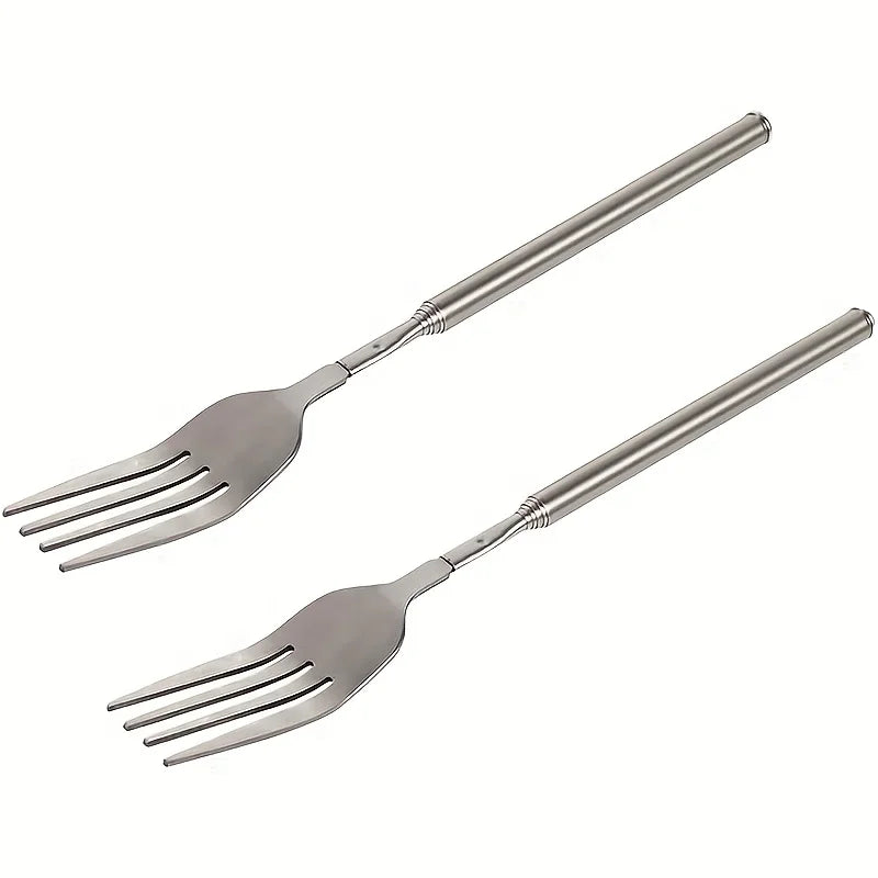 1pc Expandable Stainless Steel Fork- 8.7 To 25.4 Inches, Adjustable Length for BBQ, Durable and Portable Design