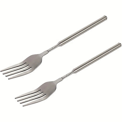1pc Expandable Stainless Steel Fork- 8.7 To 25.4 Inches, Adjustable Length for BBQ, Durable and Portable Design
