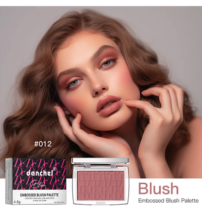 2pcs Matte Embossed Blush & Brush Long Lasting High Pigmented Multi-Purpose Blush Palette Pink Natural Color Rendering Cosmetics
