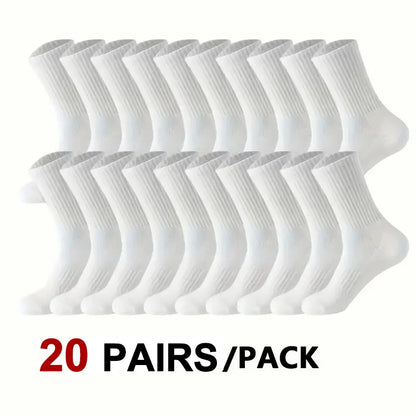 5/10/20 Pairs Neutral Solid Color Round Neck Socks Spring Autumn Sweat Absorbing Breathable Comfortable All-season Sports Socks