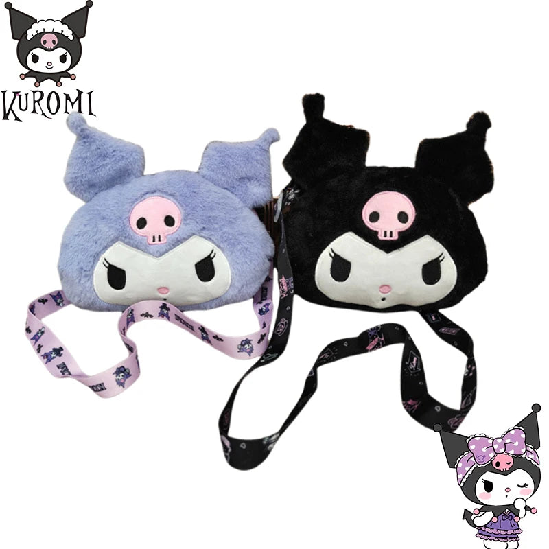 New Sanrio Cartoon Kuromi Skull Plush Bag Shoulder Bag Girl Cute Sweet Girl Heart Handbag Crossbody Bag Plush Money Storage Bag