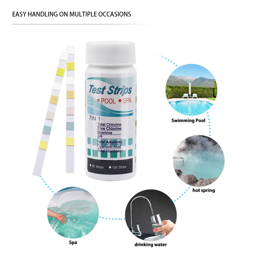 50/100pcs 3/5/6/7 in 1 Swimming Pool PH Test Strips SPA Swimming Pool Water Tester Paper Hardness Tool for Chlorine Bromine