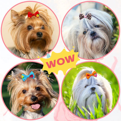 100PCS Puppy Bow Handmade Movable Pet Dog Grooming Hair Accessories Dog Bows With Rubber Band For Small Dog and Cat Pet Products