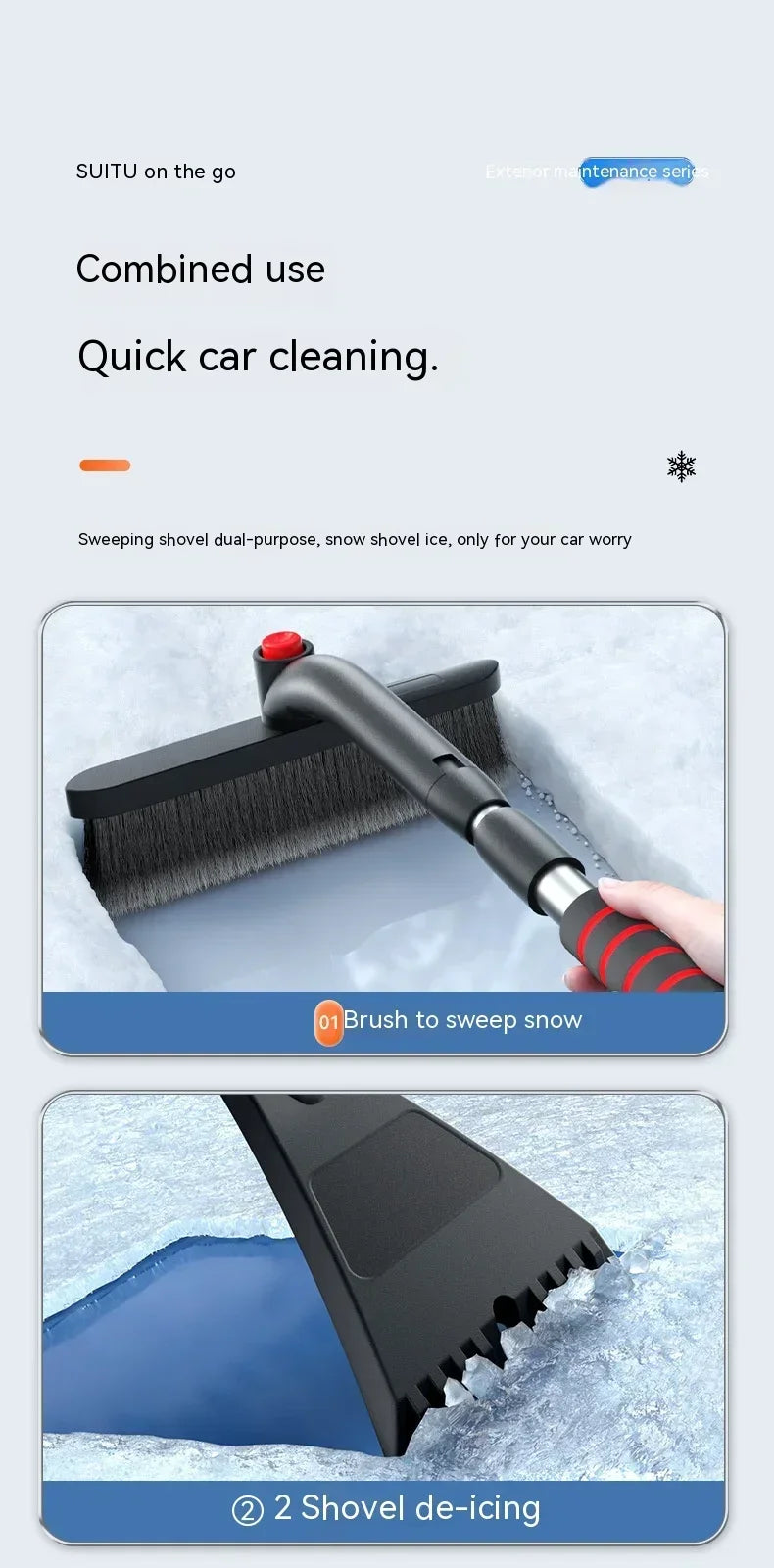 Winter Car Cleaner Extendable Snow Shovel Ice Scraper Brush Detachable Windshield Tool