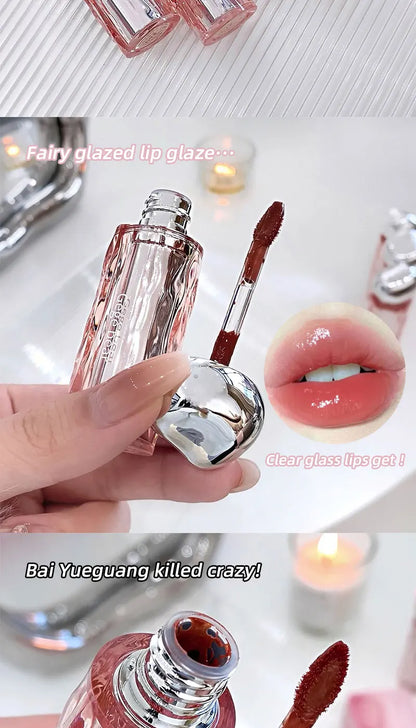 Crystal translucent lip glaze moisturizing water is not easy to fade natural color mouth red lip glaze