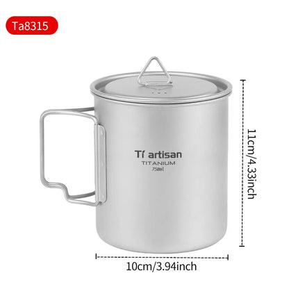 Tiartisan 350ml 750ml Tatinium Cup Hiking Tableware Fodable Handle Coffee Cups with lids Lightweight Frosted Cup Mugs