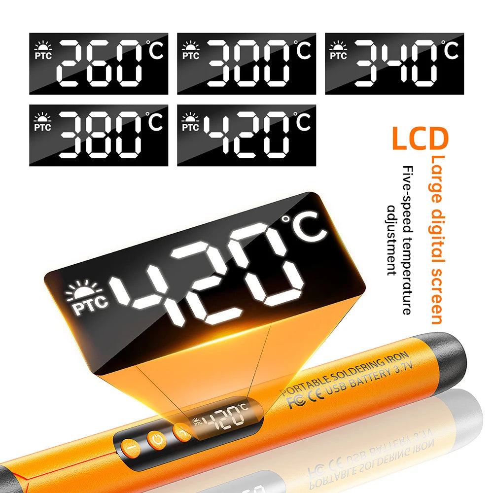 USB digital display soldering iron Type C interface mini soldering iron set 260-420 ℃ five temperature switching