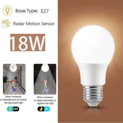 1pc Radar Motion Sensor Light Bulbs Dusk to Dawn LED Bulbs Outdoor Auto On/Off for Indoor Outdoor Basements, Porch,Courtyards