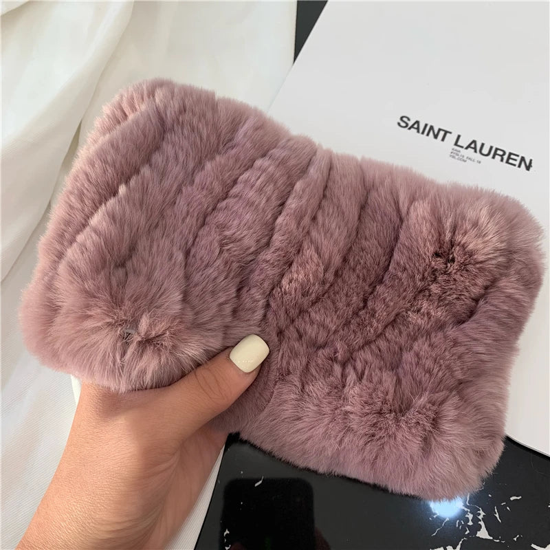Women Handmade Stretch 100% Real Rabbit Fur Scarf Knit Genuine Rex Rabbit Fur Headbands Girls Natural Rabbit Fur Ring Scarves
