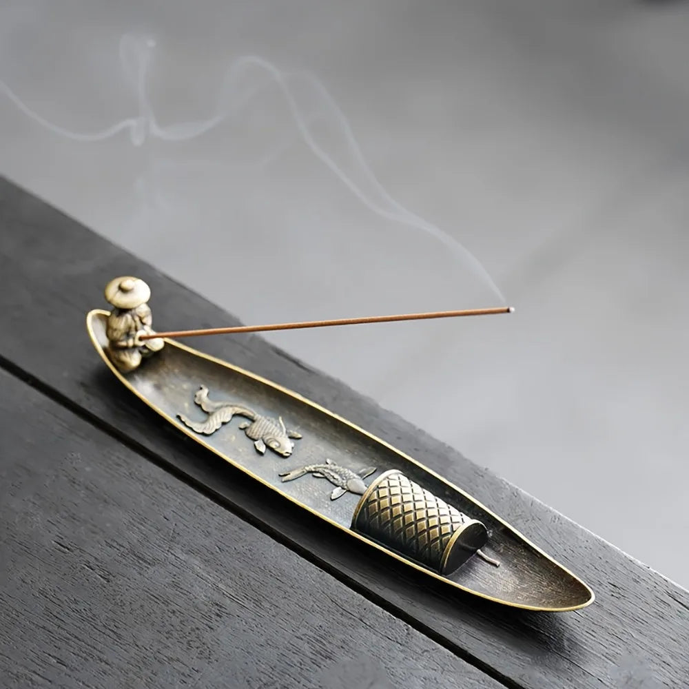 Creative Incense Holder Aromatherapy Ornament Incense Holder Boat Old Men Fishing Japanese Style Incense Stick Burner Home Decor