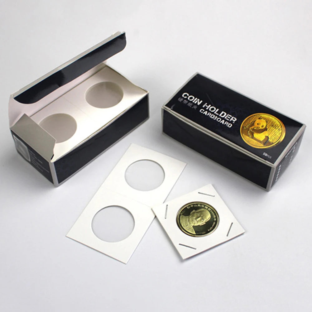 1 Set Coin Storage Stamp Holder Square Cardboard Case Coin Album Collection Coin Holders Flip Clip Coin Capsules Cover Storage