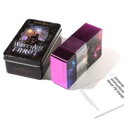 Witches Tarot Deck Tarot Beginner in a Tin Metal Box High Quality 78 Card Gilded Edge Paper Booklet Based Rider Tarot