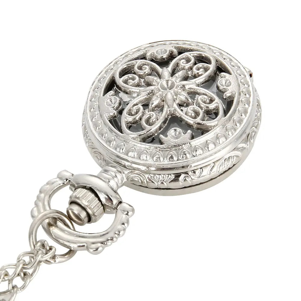 Fashion Vintage Women Quartz Pocket Watch Alloy Hollow Out Flowers Lady Girl Sweater Chain Necklace Pendant Clock Gifts